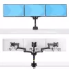 StarTech.com Soporte de escritorio para triple monitor para hasta tres pantallas de 27 pulgadas, VESA 75x75/100x100, ajuste de brazos sin herramientas, montaje con pinza C/pasacables, brazos asistidos por resorte