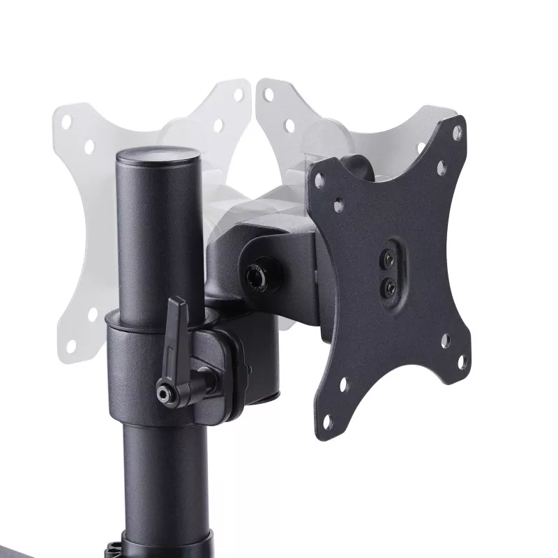 StarTech.com Soporte de escritorio para triple monitor para hasta tres pantallas de 27 pulgadas, VESA 75x75/100x100, ajuste de brazos sin herramientas, montaje con pinza C/pasacables, brazos asistidos por resorte