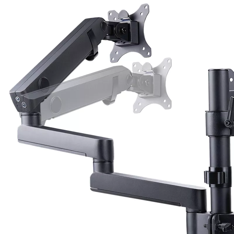 StarTech.com Soporte de escritorio para triple monitor para hasta tres pantallas de 27 pulgadas, VESA 75x75/100x100, ajuste de brazos sin herramientas, montaje con pinza C/pasacables, brazos asistidos por resorte
