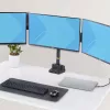 StarTech.com Soporte de escritorio para triple monitor para hasta tres pantallas de 27 pulgadas, VESA 75x75/100x100, ajuste de brazos sin herramientas, montaje con pinza C/pasacables, brazos asistidos por resorte
