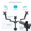 StarTech.com Soporte de escritorio para triple monitor para hasta tres pantallas de 27 pulgadas, VESA 75x75/100x100, ajuste de brazos sin herramientas, montaje con pinza C/pasacables, brazos asistidos por resorte