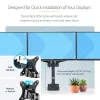 StarTech.com Soporte de escritorio para triple monitor para hasta tres pantallas de 27 pulgadas, VESA 75x75/100x100, ajuste de brazos sin herramientas, montaje con pinza C/pasacables, brazos asistidos por resorte