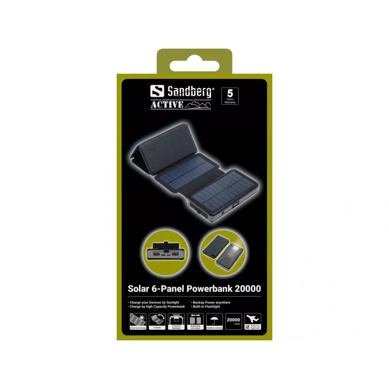 Batería externa Sandberg Solar 6-Panel 20000mAh litio-polímero negro