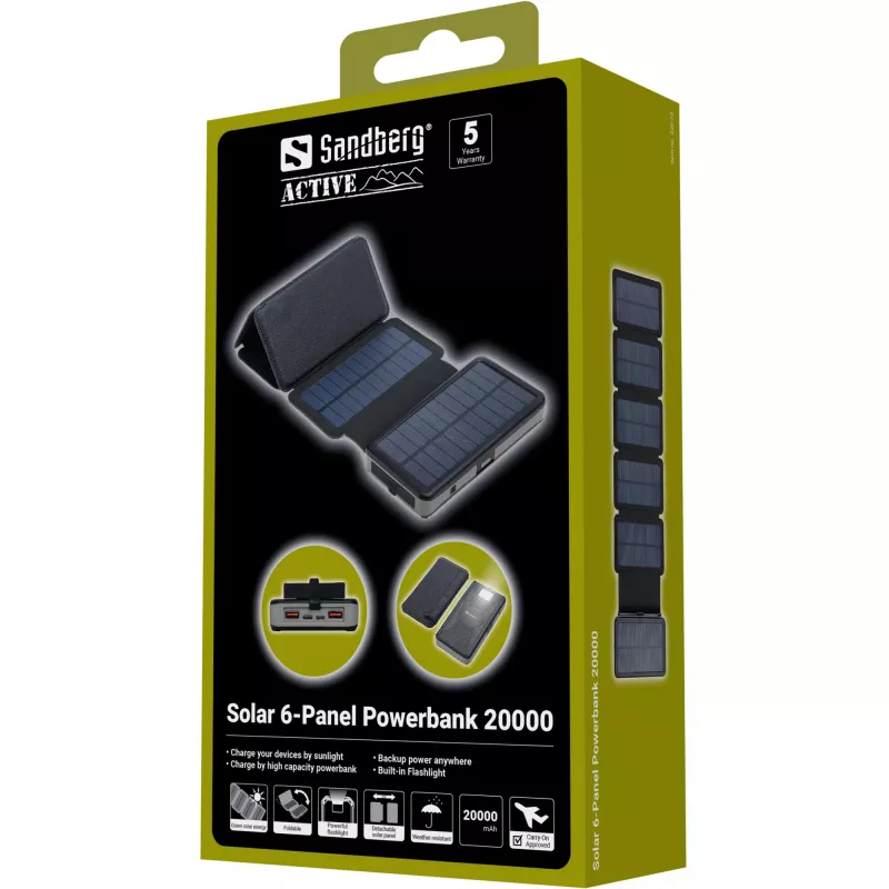 Batería externa Sandberg Solar 6-Panel 20000mAh litio-polímero negro
