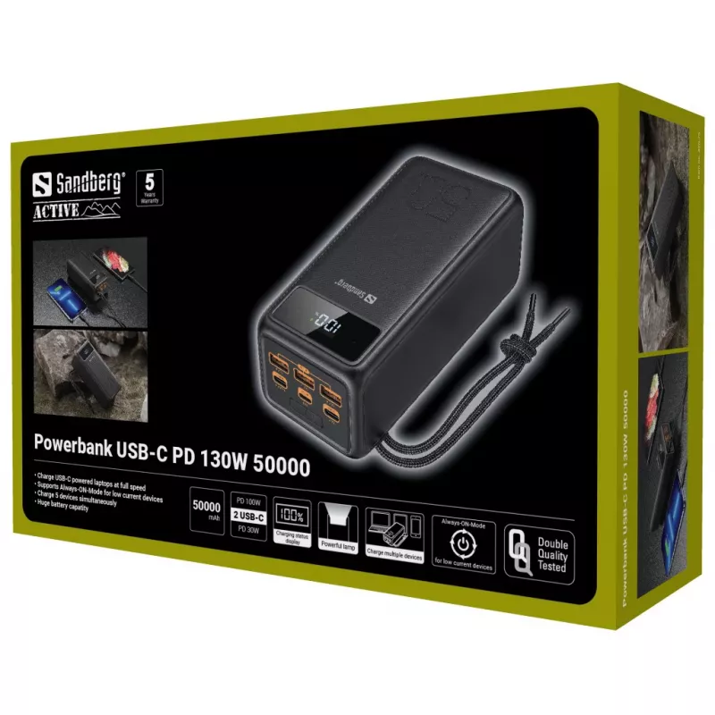 Batería externa portátil Sandberg USB-C PD 130W 50000mAh