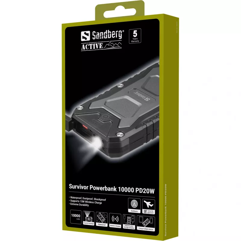 Batería externa portátil Sandberg Survivor 10000 PD20W, 10000 mAh