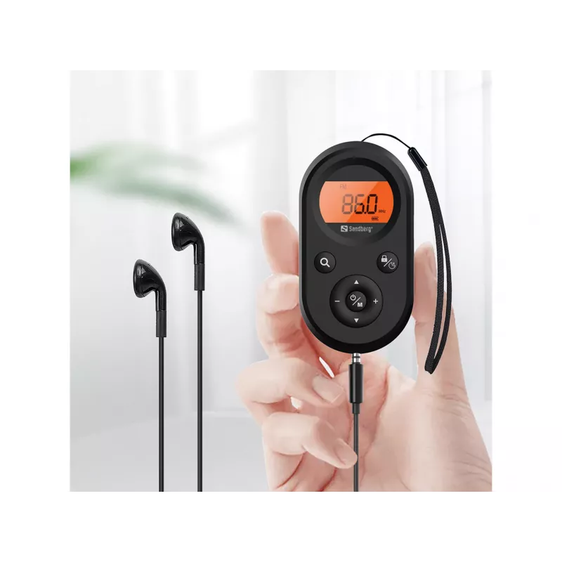 Sandberg 421-02 radio de bolsillo FM+AM Recharge, FM 76–108 MHz, AM 522–1710 kHz, batería de 500 mAh, pantalla, con auriculares