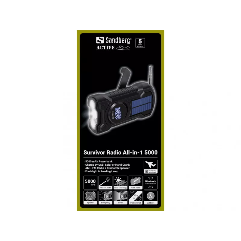 Radio portátil Sandberg Survivor Radio All-in-1 5000 AM FM 5000mAh