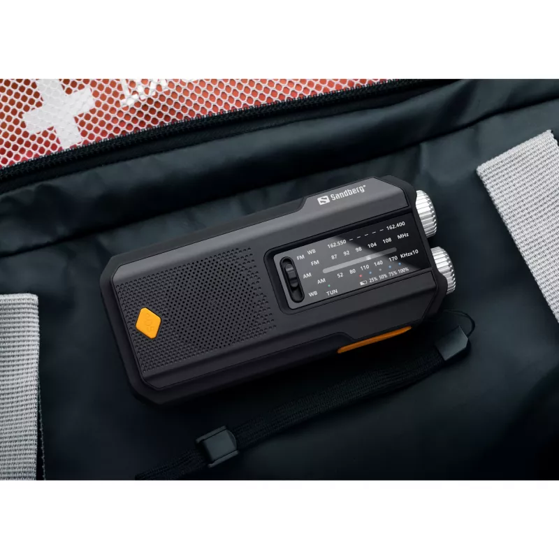 Sandberg Survivor Radio All-in-1 2000, portátil, AM, FM, 87–180 MHz, 520–1710 kHz, 3 W, analógica