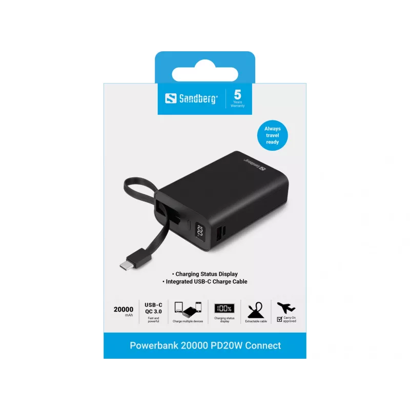 Batería portátil Sandberg Powerbank 20000 PD20W Connect, 20000 mAh