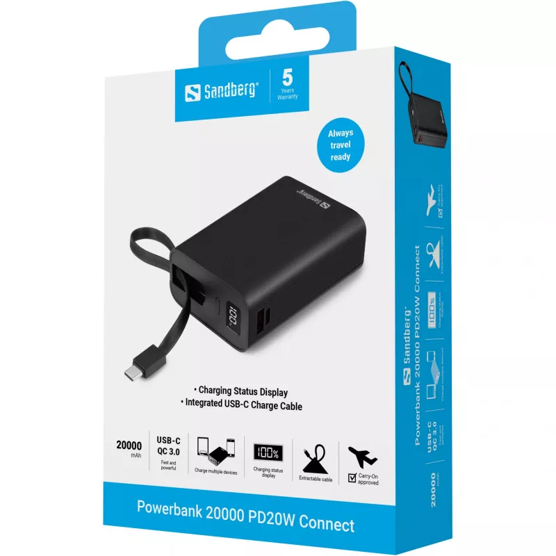 Batería portátil Sandberg Powerbank 20000 PD20W Connect, 20000 mAh