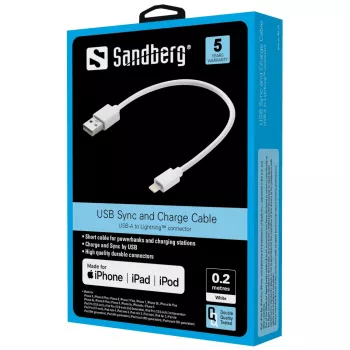 Cable Sandberg USB Lightning MFI 0,2 m blanco