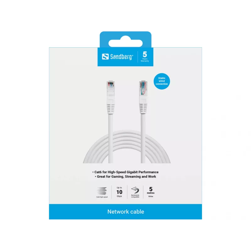 Cable de red Sandberg cable de red UTP Cat6 RJ-45 5 m blanco