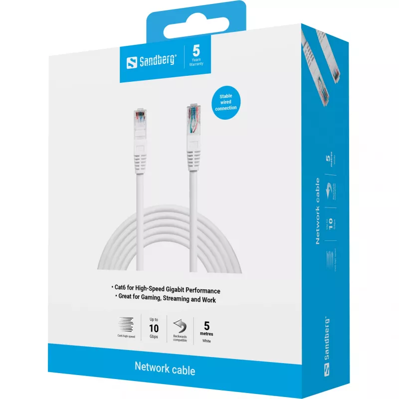 Cable de red Sandberg cable de red UTP Cat6 RJ-45 5 m blanco