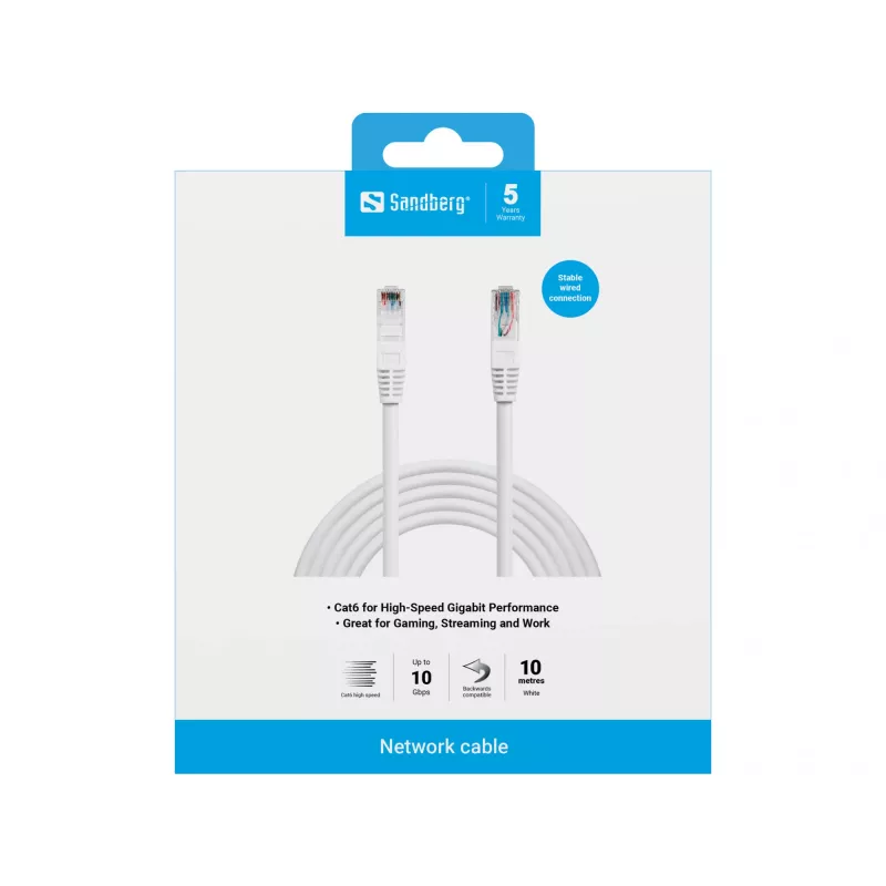 Cable de red Sandberg UTP Cat6 10 m RJ-45 blanco