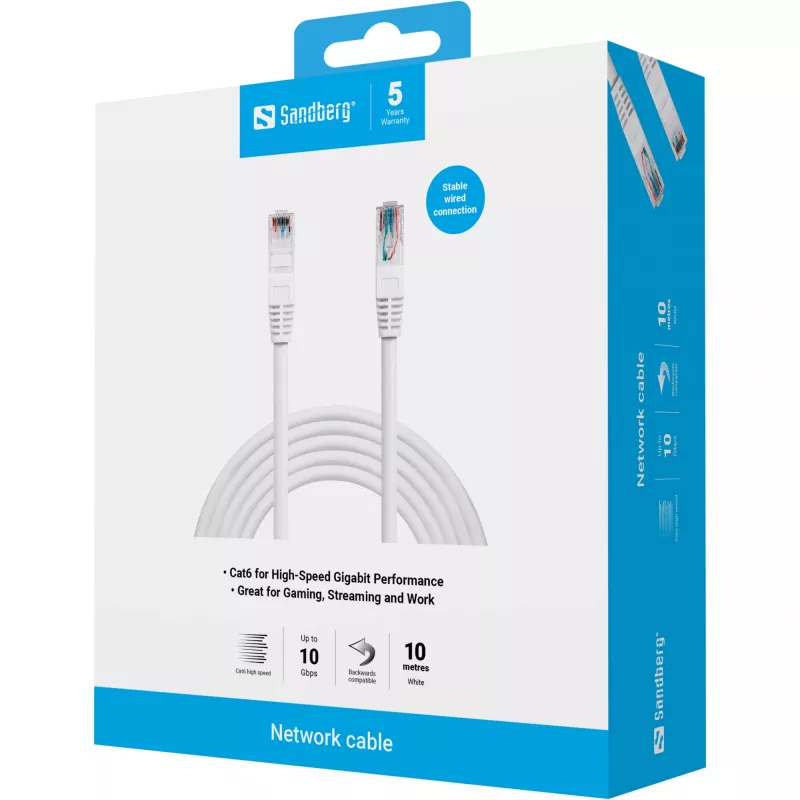 Cable de red Sandberg UTP Cat6 10 m RJ-45 blanco