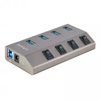 Hub USB-C autoalimentado de 4 puertos StarTech.com con interruptores individuales de encendido/apagado, hub de expansión USB 3.0 5Gbps con fuente de alimentación, hub USB-C a USB-A para sobremesa/portátil, hub USB Type-C con BC 1.2