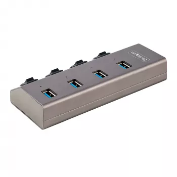 Hub USB-C autoalimentado de 4 puertos StarTech.com con interruptores individuales de encendido/apagado, hub de expansión USB 3.0 5Gbps con fuente de alimentación, hub USB-C a USB-A para sobremesa/portátil, hub USB Type-C con BC 1.2