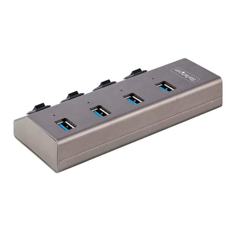 Hub USB-C autoalimentado de 4 puertos StarTech.com con interruptores individuales de encendido/apagado, hub de expansión USB 3.0 5Gbps con fuente de alimentación, hub USB-C a USB-A para sobremesa/portátil, hub USB Type-C con BC 1.2