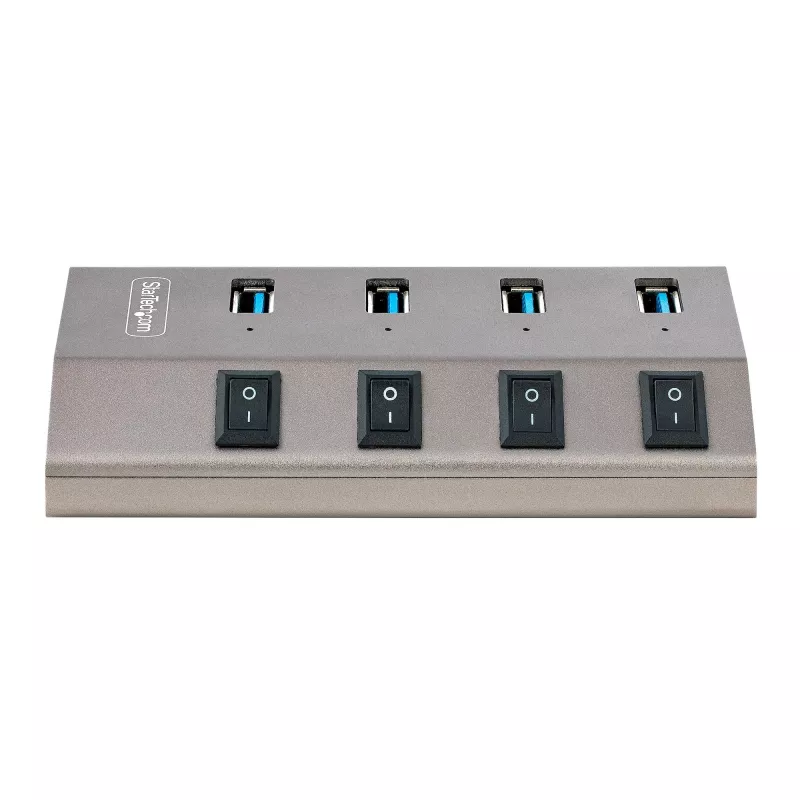 Hub USB-C autoalimentado de 4 puertos StarTech.com con interruptores individuales de encendido/apagado, hub de expansión USB 3.0 5Gbps con fuente de alimentación, hub USB-C a USB-A para sobremesa/portátil, hub USB Type-C con BC 1.2