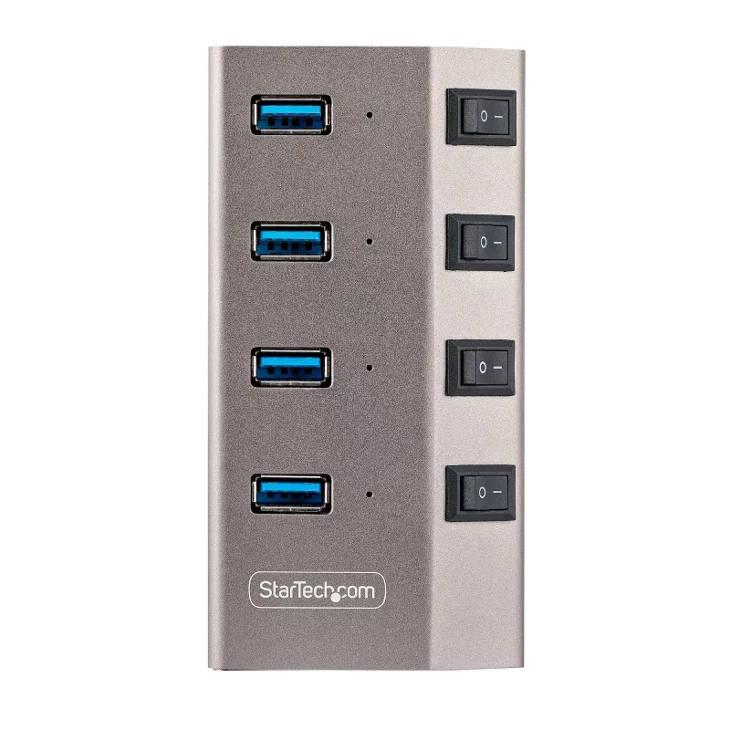 Hub USB-C autoalimentado de 4 puertos StarTech.com con interruptores individuales de encendido/apagado, hub de expansión USB 3.0 5Gbps con fuente de alimentación, hub USB-C a USB-A para sobremesa/portátil, hub USB Type-C con BC 1.2