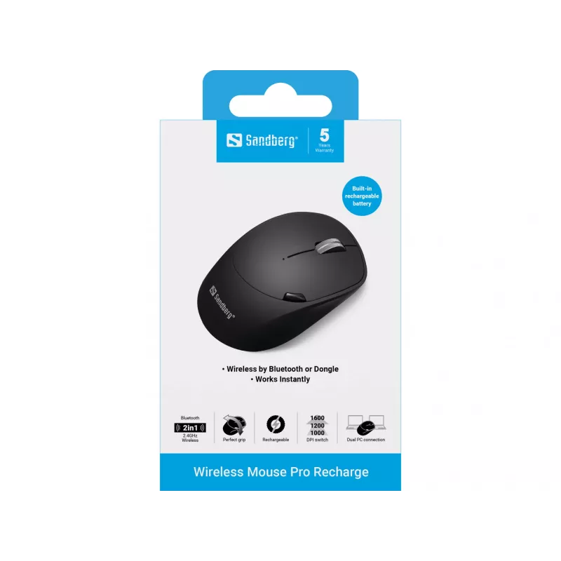 Ratón inalámbrico Sandberg Wireless Mouse Pro Recharge RF Wireless + Bluetooth