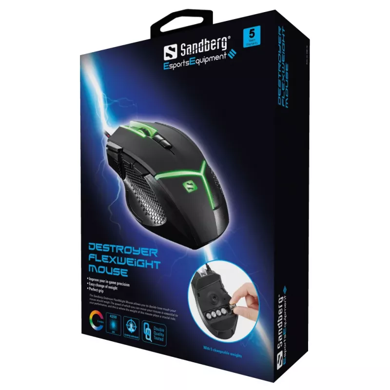 Ratón Sandberg Destroyer FlexWeight USB Type-A