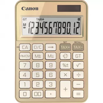 Calculadora de sobremesa Canon KS-125KB con pantalla de 12 dígitos, funciones fiscales, batería/solar, oro