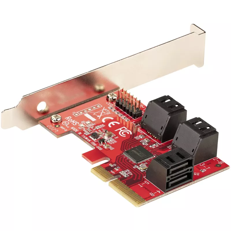 StarTech.com tarjeta SATA PCIe – tarjeta de expansión PCIe SATA de 6 puertos – 6 Gbit/s – perfil bajo/completo – conectores SATA apilados – ASM1166 Non-RAID – convertidor PCI Express a SATA