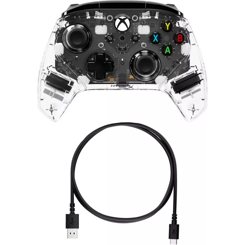 HyperX Clutch Gladiate – mando gaming RGB con cable – Xbox, gamepad, Xbox One, Xbox Series X, con cable, USB, USB Type-A, USB Type-C, transparente