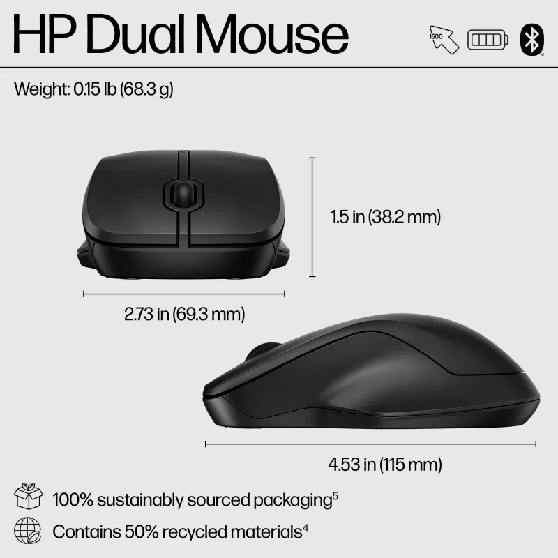 Ratón HP 255 Dual Wireless Ratón RF Wireless + Bluetooth
