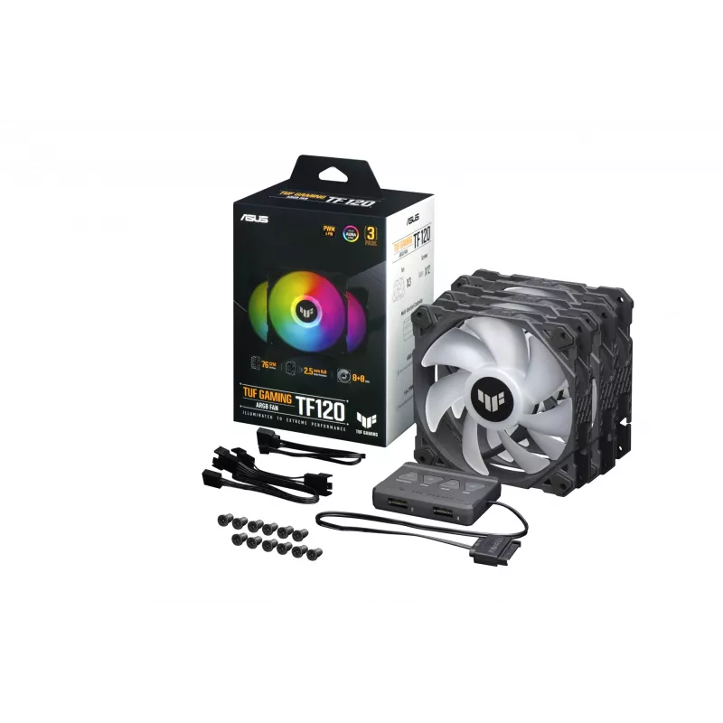 Ventilador ASUS TUF Gaming TF120 ARGB - kit de tres con controlador ARGB para carcasa de PC refrigeración por aire 12 cm negro