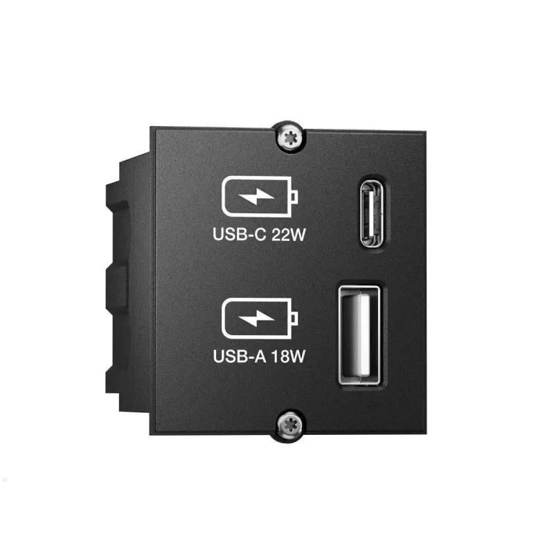 Módulo de enchufe USB-A + USB-C Bachmann 917.227 negro IP20 250V