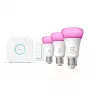 Kit de iluminación inteligente Philips Hue White and Colour Ambience Starterkit – 3 bombillas E27 de 11W, Bluetooth/Zigbee, regulador