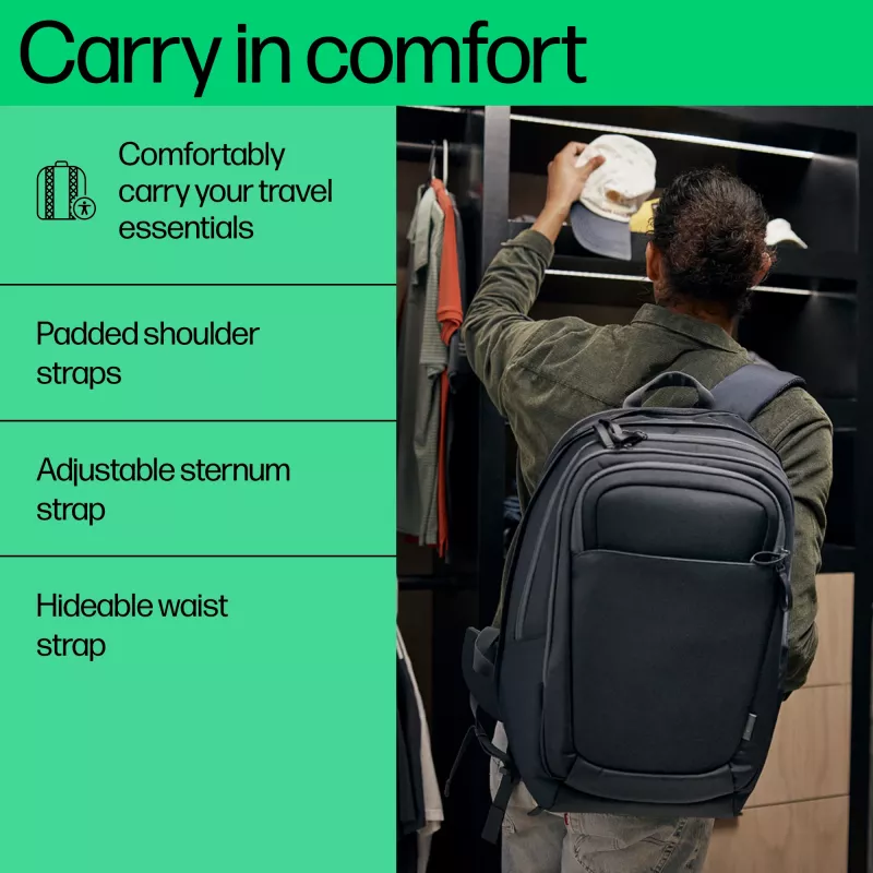 HP Travel Plus mochila para portátil de 30 l, 17,3 pulgadas (43,9 cm), ampliable a 35 l, bolsillo con bloqueo RFID, 1,08 kg, azul grafito