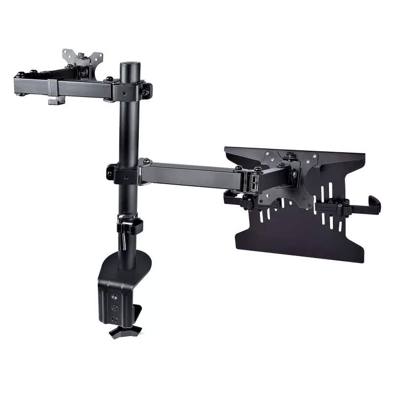 StarTech.com A2-LAPTOP-DESK-MOUNT brazo de monitor ajustable con bandeja VESA para portátil, para portátil de hasta 4,5 kg (9,9 lb) y una sola pantalla, montaje con abrazadera en C o pasacables, acero/plástico, negro