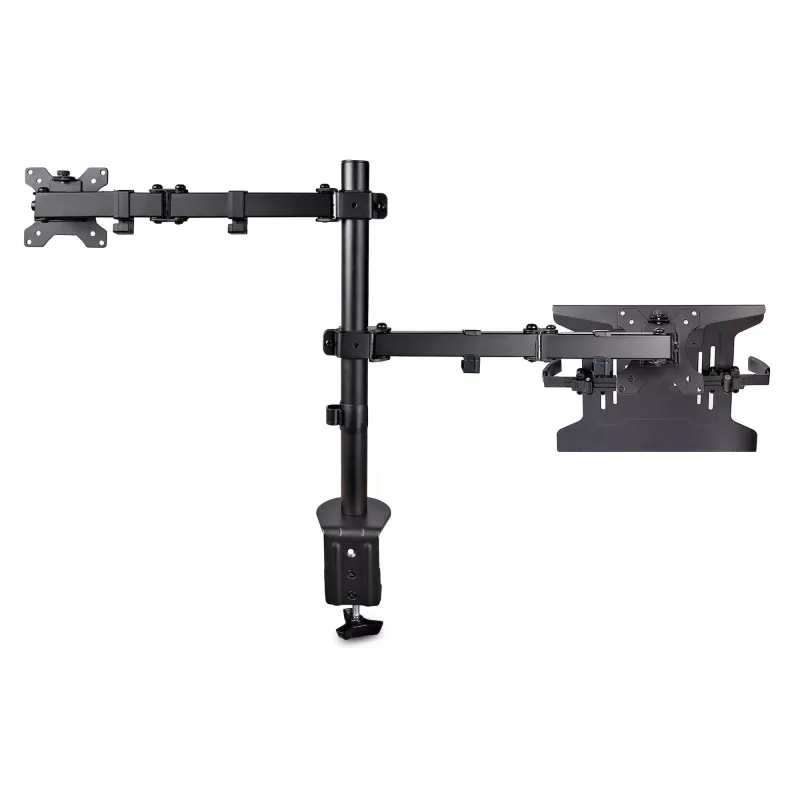 StarTech.com A2-LAPTOP-DESK-MOUNT brazo de monitor ajustable con bandeja VESA para portátil, para portátil de hasta 4,5 kg (9,9 lb) y una sola pantalla, montaje con abrazadera en C o pasacables, acero/plástico, negro