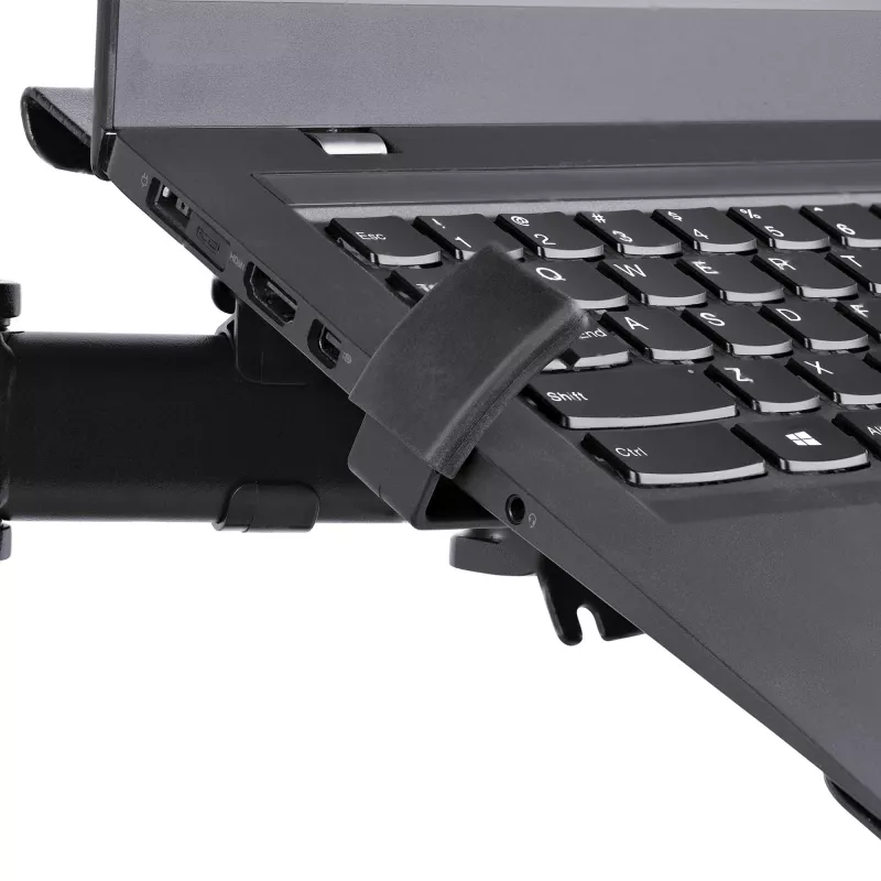 StarTech.com A2-LAPTOP-DESK-MOUNT brazo de monitor ajustable con bandeja VESA para portátil, para portátil de hasta 4,5 kg (9,9 lb) y una sola pantalla, montaje con abrazadera en C o pasacables, acero/plástico, negro