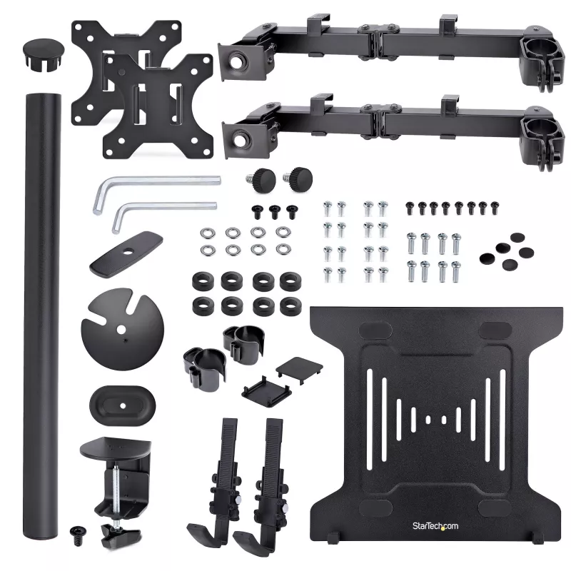 StarTech.com A2-LAPTOP-DESK-MOUNT brazo de monitor ajustable con bandeja VESA para portátil, para portátil de hasta 4,5 kg (9,9 lb) y una sola pantalla, montaje con abrazadera en C o pasacables, acero/plástico, negro