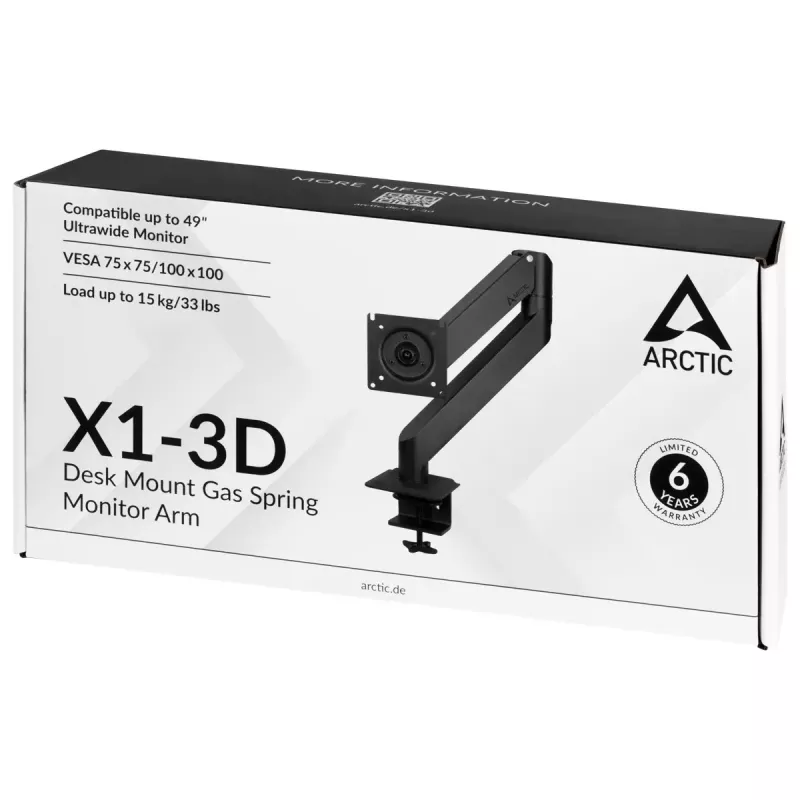 Soporte de mesa para monitor con pistón de gas Arctic X1-3D — para pantallas de hasta 43 pulgadas / 10 kg, VESA 75x75–100x100, negro