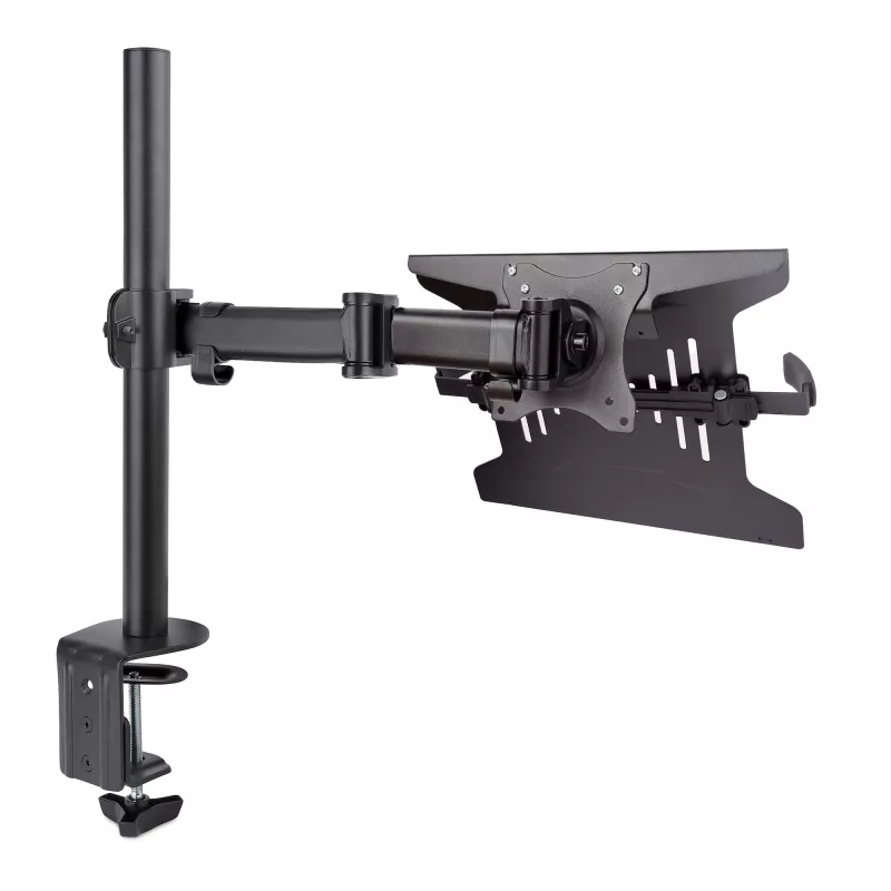 StarTech.com A-LAPTOP-DESK-MOUNT soporte de escritorio para monitor y portátil, para pantallas de hasta 34 pulgadas (8 kg / 17,6 lb) y portátiles (4,5 kg / 9,9 lb), brazo articulado con bandeja VESA para portátil, montaje con abrazadera