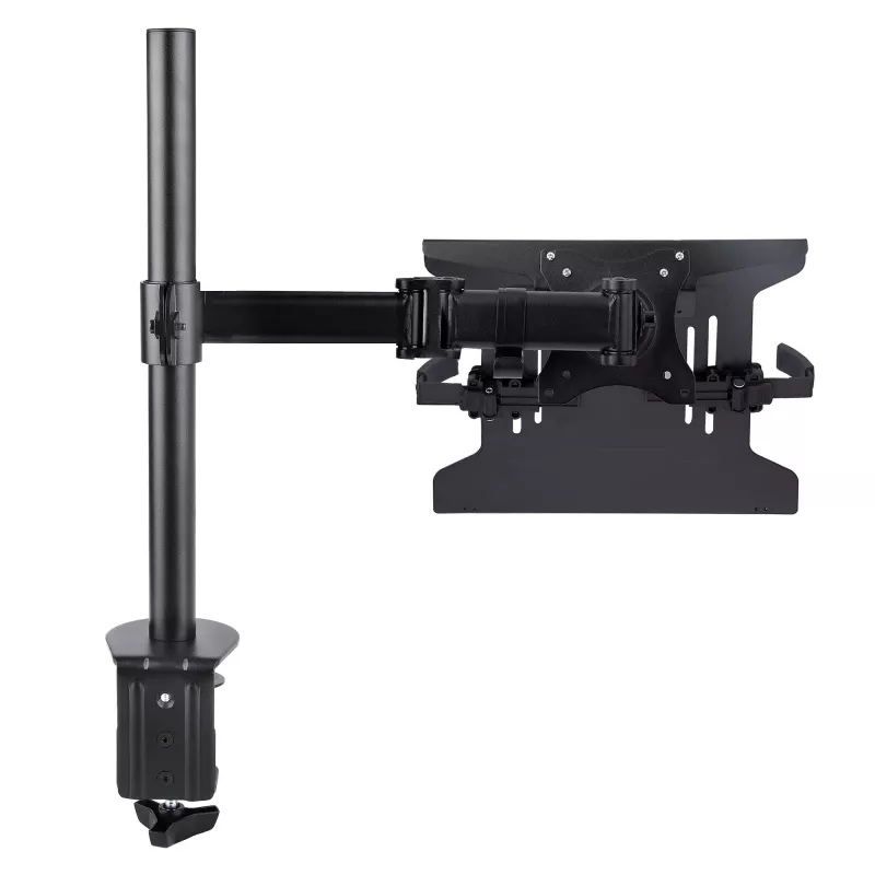 StarTech.com A-LAPTOP-DESK-MOUNT soporte de escritorio para monitor y portátil, para pantallas de hasta 34 pulgadas (8 kg / 17,6 lb) y portátiles (4,5 kg / 9,9 lb), brazo articulado con bandeja VESA para portátil, montaje con abrazadera