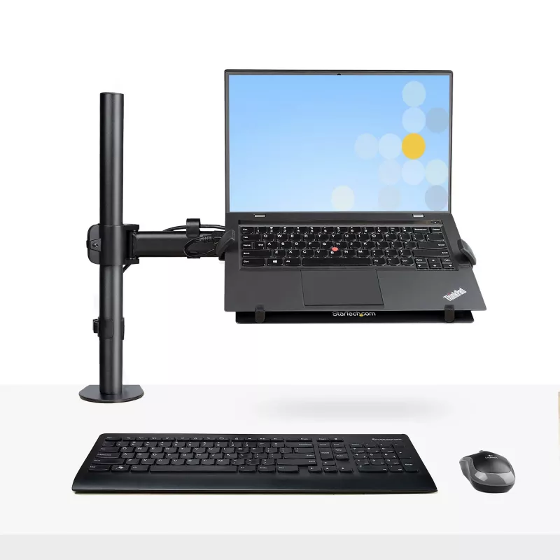 StarTech.com A-LAPTOP-DESK-MOUNT soporte de escritorio para monitor y portátil, para pantallas de hasta 34 pulgadas (8 kg / 17,6 lb) y portátiles (4,5 kg / 9,9 lb), brazo articulado con bandeja VESA para portátil, montaje con abrazadera