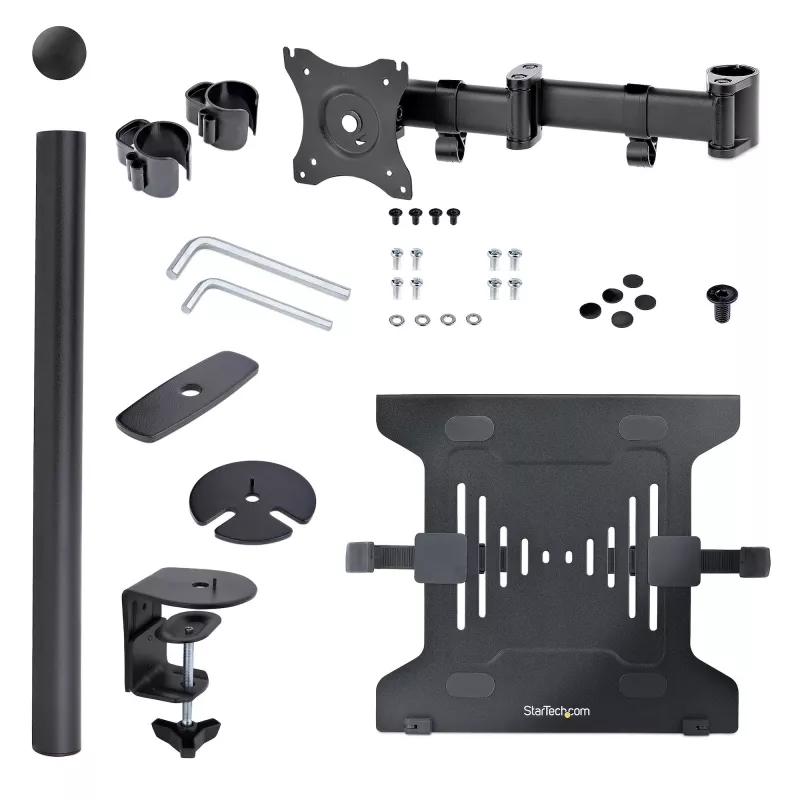 StarTech.com A-LAPTOP-DESK-MOUNT soporte de escritorio para monitor y portátil, para pantallas de hasta 34 pulgadas (8 kg / 17,6 lb) y portátiles (4,5 kg / 9,9 lb), brazo articulado con bandeja VESA para portátil, montaje con abrazadera