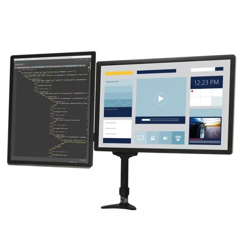 StarTech.com ARMDUAL soporte articulado para dos monitores, montaje en escritorio/pasacables, altura regulable, gestión de cables, 12-24 pulgadas, VESA 75x75/100x100, negro