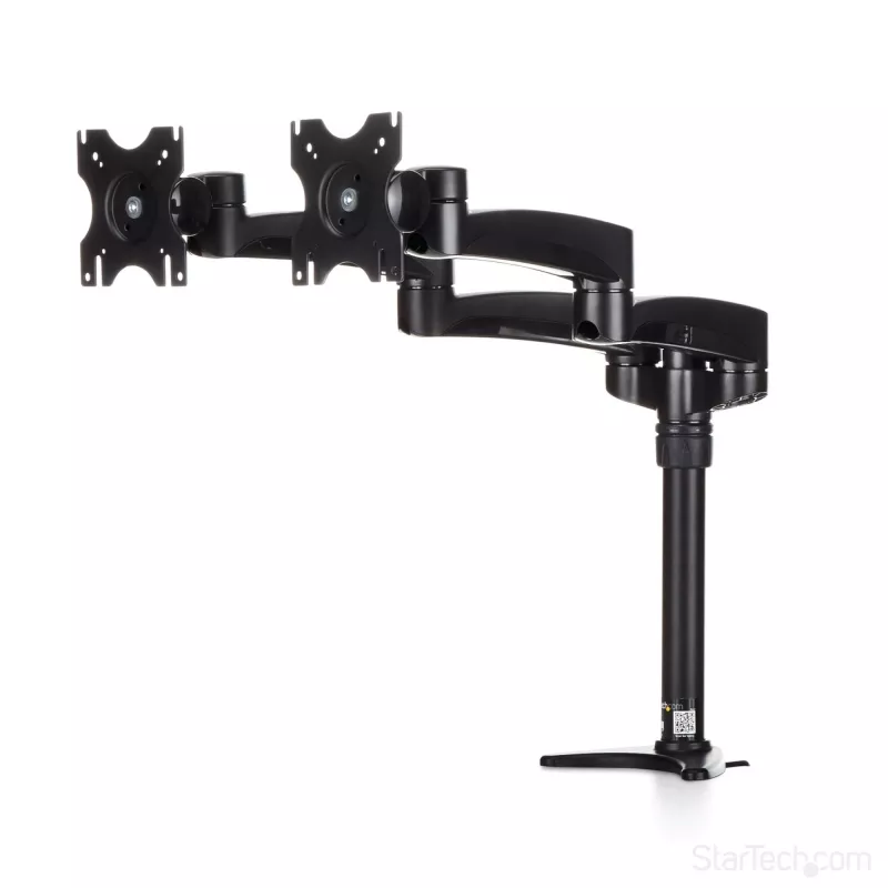 StarTech.com ARMDUAL soporte articulado para dos monitores, montaje en escritorio/pasacables, altura regulable, gestión de cables, 12-24 pulgadas, VESA 75x75/100x100, negro