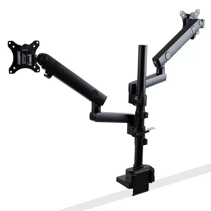 StarTech.com ARMDUALPIVOT soporte de escritorio para dos monitores, movimiento completo, para 2 monitores VESA de hasta 32 pulgadas (8 kg), brazos apilables verticalmente, altura regulable/giratorio, abrazadera/pasacables, negro
