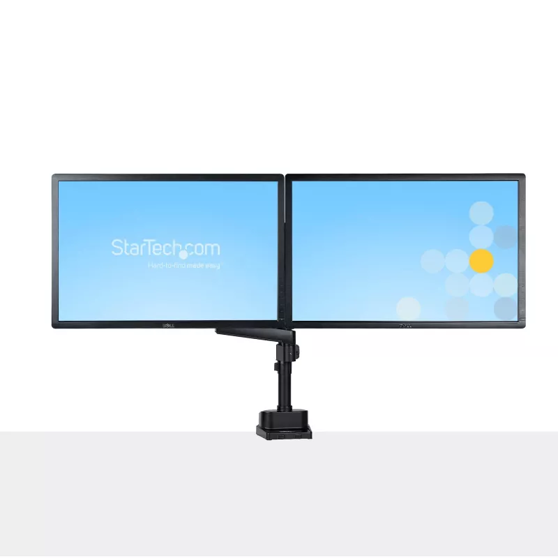 StarTech.com ARMDUALPIVOT soporte de escritorio para dos monitores, movimiento completo, para 2 monitores VESA de hasta 32 pulgadas (8 kg), brazos apilables verticalmente, altura regulable/giratorio, abrazadera/pasacables, negro