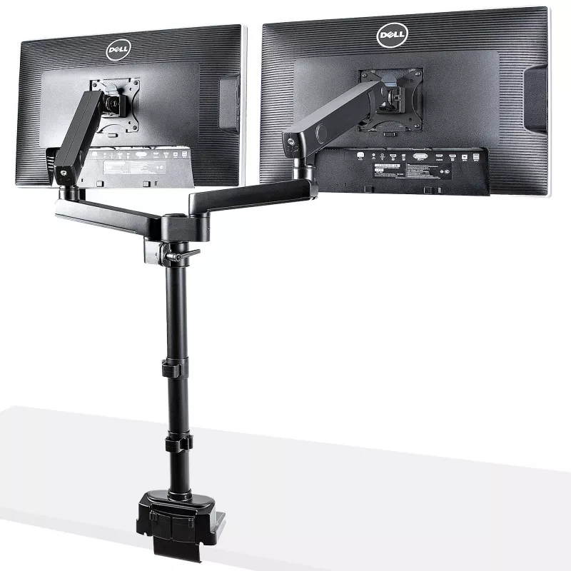 StarTech.com ARMDUALPIVOT soporte de escritorio para dos monitores, movimiento completo, para 2 monitores VESA de hasta 32 pulgadas (8 kg), brazos apilables verticalmente, altura regulable/giratorio, abrazadera/pasacables, negro