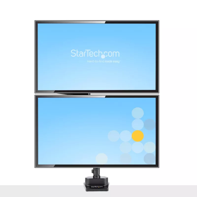 StarTech.com ARMDUALPIVOT soporte de escritorio para dos monitores, movimiento completo, para 2 monitores VESA de hasta 32 pulgadas (8 kg), brazos apilables verticalmente, altura regulable/giratorio, abrazadera/pasacables, negro